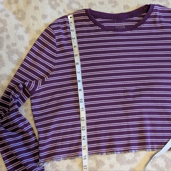 Striped Purple Flare Long Sleeve Crop T-shirt Medium - Picture 4 of 6